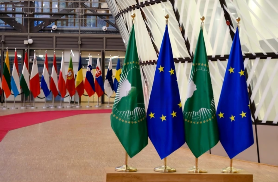 African Union and European Union flags at a diplomatic venue
