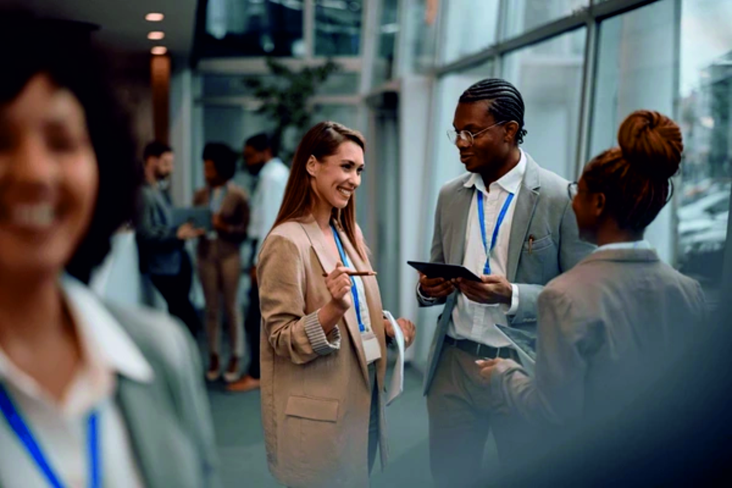Visitors at a summit exhibition